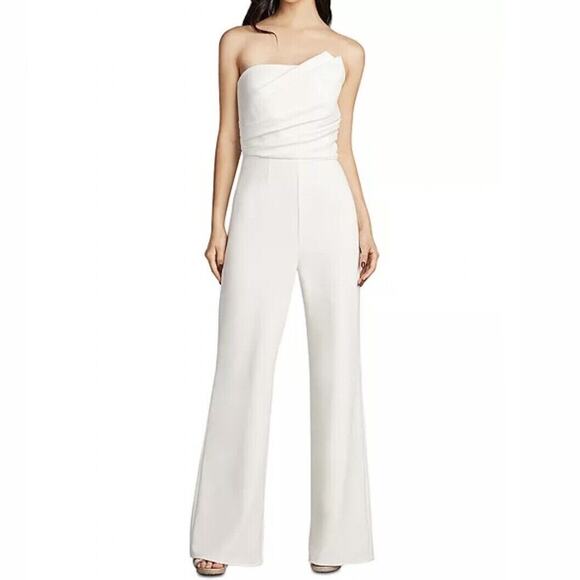 Tadashi Shoji NWT Women's Strapless Minimalistic Crepe Jumpsuit Ivory XL - Picture 7 of 9